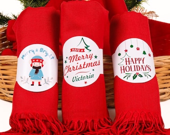 Personalized Christmas Gift Pashmina, Custom Shawl Wrap, Merry Christmas Pashmina, New Year Shawl, Happy Holiday Gift, Noel Xmas Scarf Favor