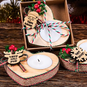 Personalized Christmas Gift, Handmade Christmas Heart Wooden Candle Holder, Noel New Year Happy Holiday Gift, Xmas, Christmas Table Decor
