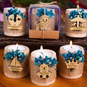 Baby Shower Favors, Personalized Wooden Candle Holders, Tealight Holder, Custom Candles, Baptism Favors, Bulk Candles, Baby Shower Gifts