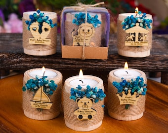 Baby Shower Favors, Personalized Wooden Candle Holders, Tealight Holder, Custom Candles, Baptism Favors, Bulk Candles, Baby Shower Gifts