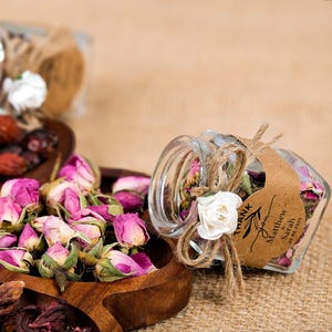 Tè sfuso, bomboniere per matrimonio, barattolo di tisana, matrimonio rustico, regali per gli invitati al matrimonio, bomboniera per il tè, addio al nubilato in stile boho, bomboniere per il tè nuziale