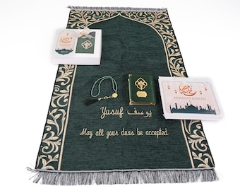 Personalized Prayer Mat Quran Tasbeeh Gift Set | Ramadan Eid Hajj Umrah Wedding Birthday Anniversary Father's Mother's Valentine Days Gift