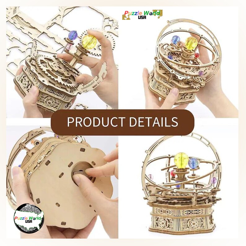 Rotating Starry Night 3D Puzzle Box DIY Wood Block Assembly Kit 3D