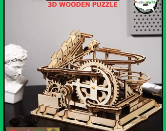 Fließende Gelassenheit: Das Wasserrad-Untersetzer-3D-Holzpuzzle - Eine fesselnde und lehrreiche Murmelbahn für die ganze Familie