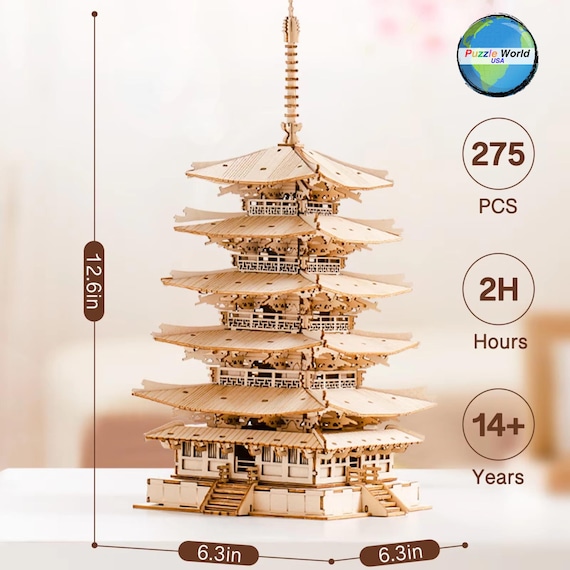 置物 A crystal with a 13-story pagoda inside Japanese Five-storied Temple - DIY 3D Wooden Puzzle Pagoda