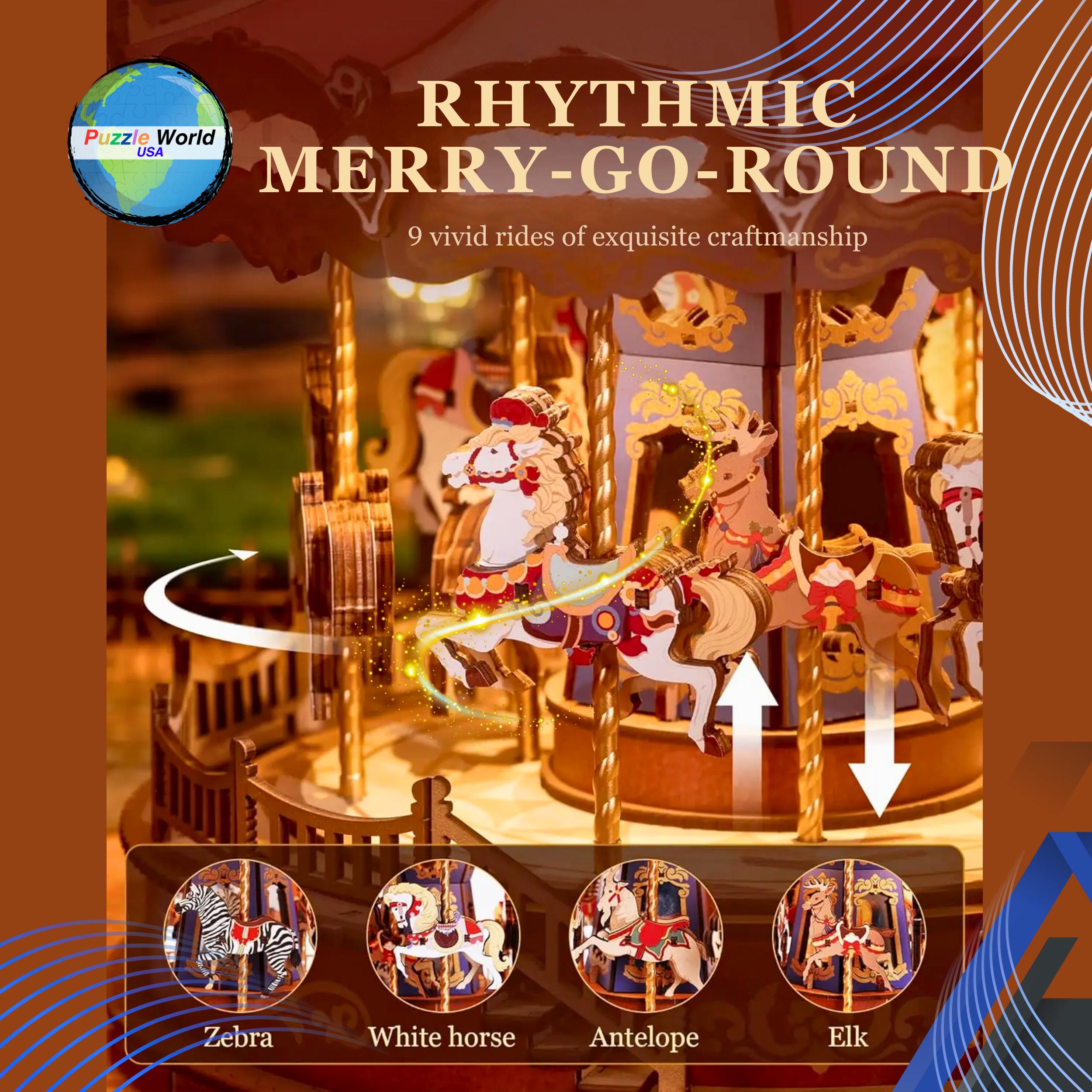 DIY 3D Wooden Carousel Puzzle - Musical Merry-go-round With LED Lights ...