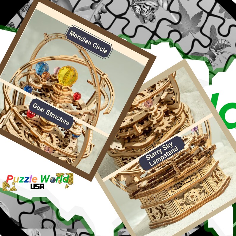 Rotating Starry Night 3D Puzzle Box DIY Wood Block Assembly Kit 3D