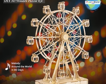 Adulting Made Fun: 3D Wooden Ferris Wheel Puzzle Kit, Musical DIY Model, Mechanical Craft Build for Home Décor, Gifts, Fun for Adults, Teens