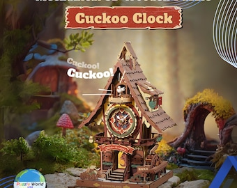 DIY 3D Wooden Cuckoo Clock Puzzle Kit: Vintage Mechanical Model with Chime | Unique Home Wall Decor Gift | Birthday Gift | Adulting Fun