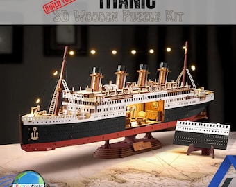 Kit de rompecabezas 3D de madera del clásico crucero de lujo Titanic - Modelo de transatlántico con luces LED duales - 433 piezas - Regalo de decoración náutica para el hogar
