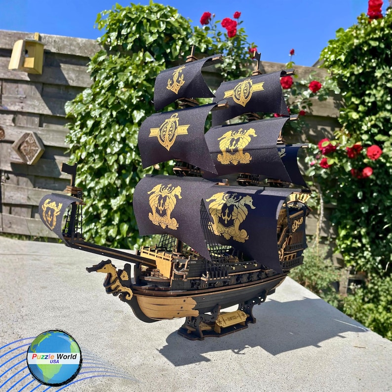 The Seahorse Barque Wooden Ship Model Kit - 3D Puzzle for Adults, 603 ...