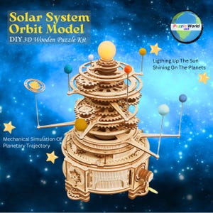 Adulting Fun: DIY Rotatable Solar System Orbit Model Kit - 3D Wooden Puzzle, Mechanical Music Box, Toy, Art Collectible, Home Decor, Gift