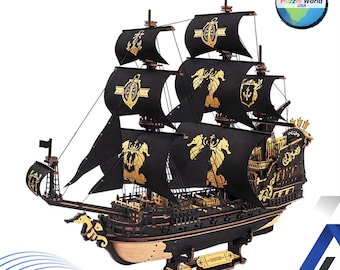 DIY 3Dガレオン船模型キット – 旗付き大型段ボール製帆船 – 276ピース