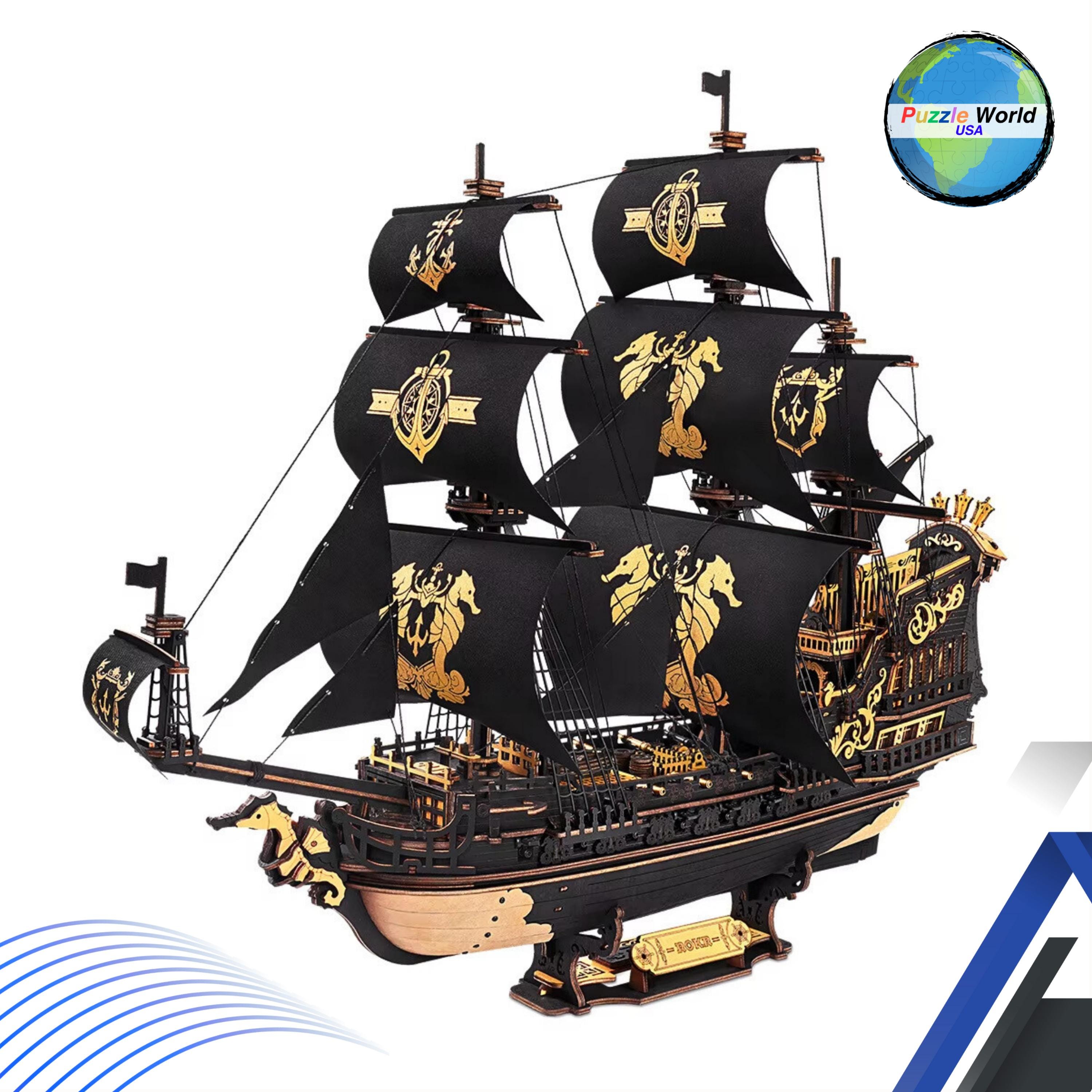 The Seahorse Barque Wooden Ship Model Kit - 3D Puzzle for Adults, 603 ...