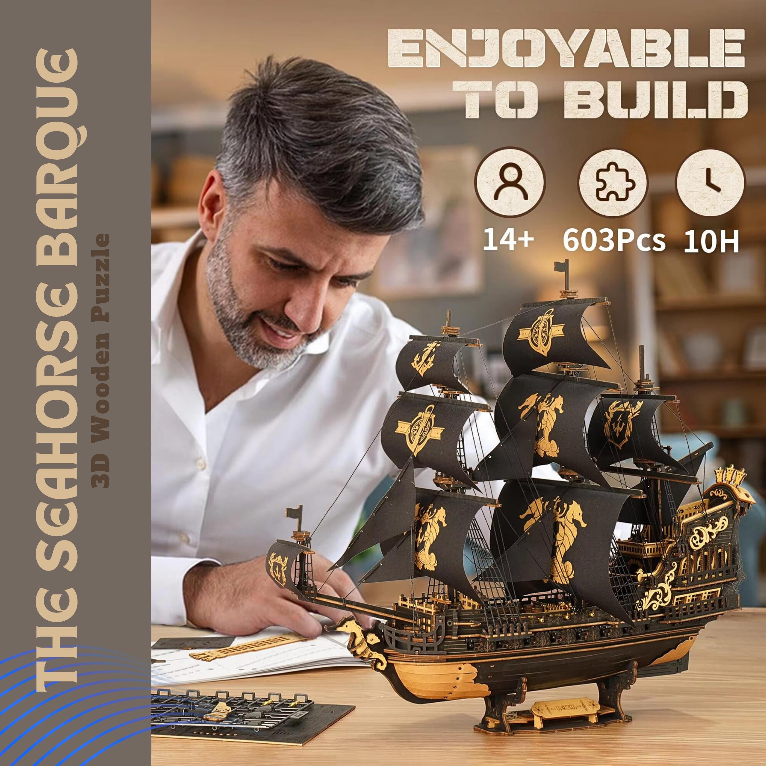 The Seahorse Barque Wooden Ship Model Kit - 3D Puzzle for Adults, 603 ...