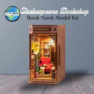 DIY Shakespeare Bookstore Miniature Kit: 3D Wooden Puzzle | Book Nook w/ LED Lights | Perfect for Adulting | Christmas Gifts | Birthday Gift