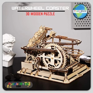 Fließende Gelassenheit: Das Wasserrad-Untersetzer-3D-Holzpuzzle - Eine fesselnde und lehrreiche Murmelbahn für die ganze Familie