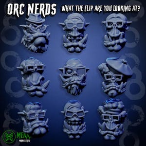 Da Ork Nerd Boyz (9x Head Bits)  - Sci-Fi Orks - Mekka Miniatures