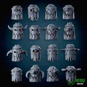 Da Ork &#39;n da Iron Masks (16x Head Bits)  - Sci-Fi Orks - Mekka Miniatures