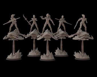Aeterni Dark Slicers & Leader (5 Models) - Space Elves - Fantasy Cult Miniatures