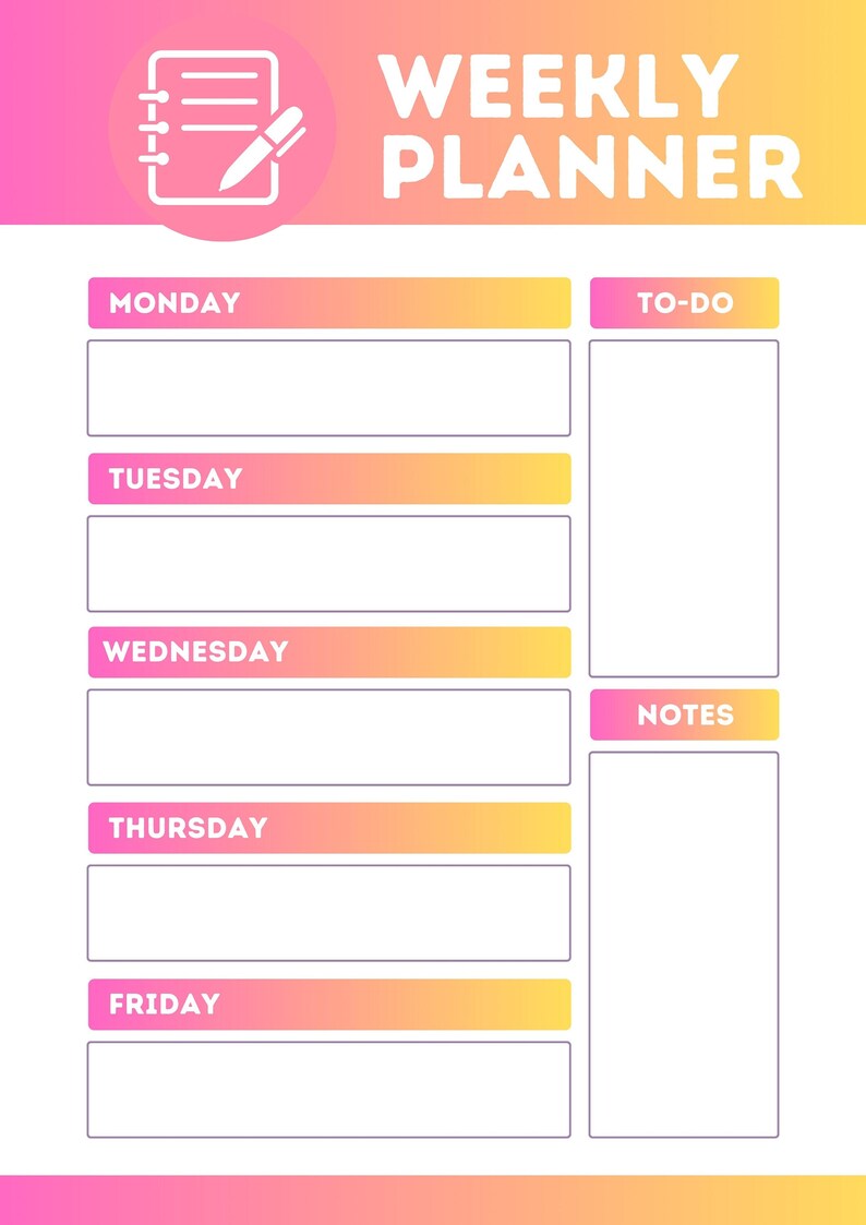 Weekly Planner Digital Poster, Digital Art, Weekly Planner Art, Art Download, A4, Download ...