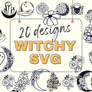 Floral Moon SVG Bundle, Mystical Crystal Designs (Digital Download)