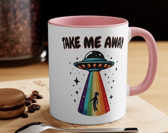 Funny Alien LGBTQ+ Pride Coffee Mug, Rainbow Space Gift