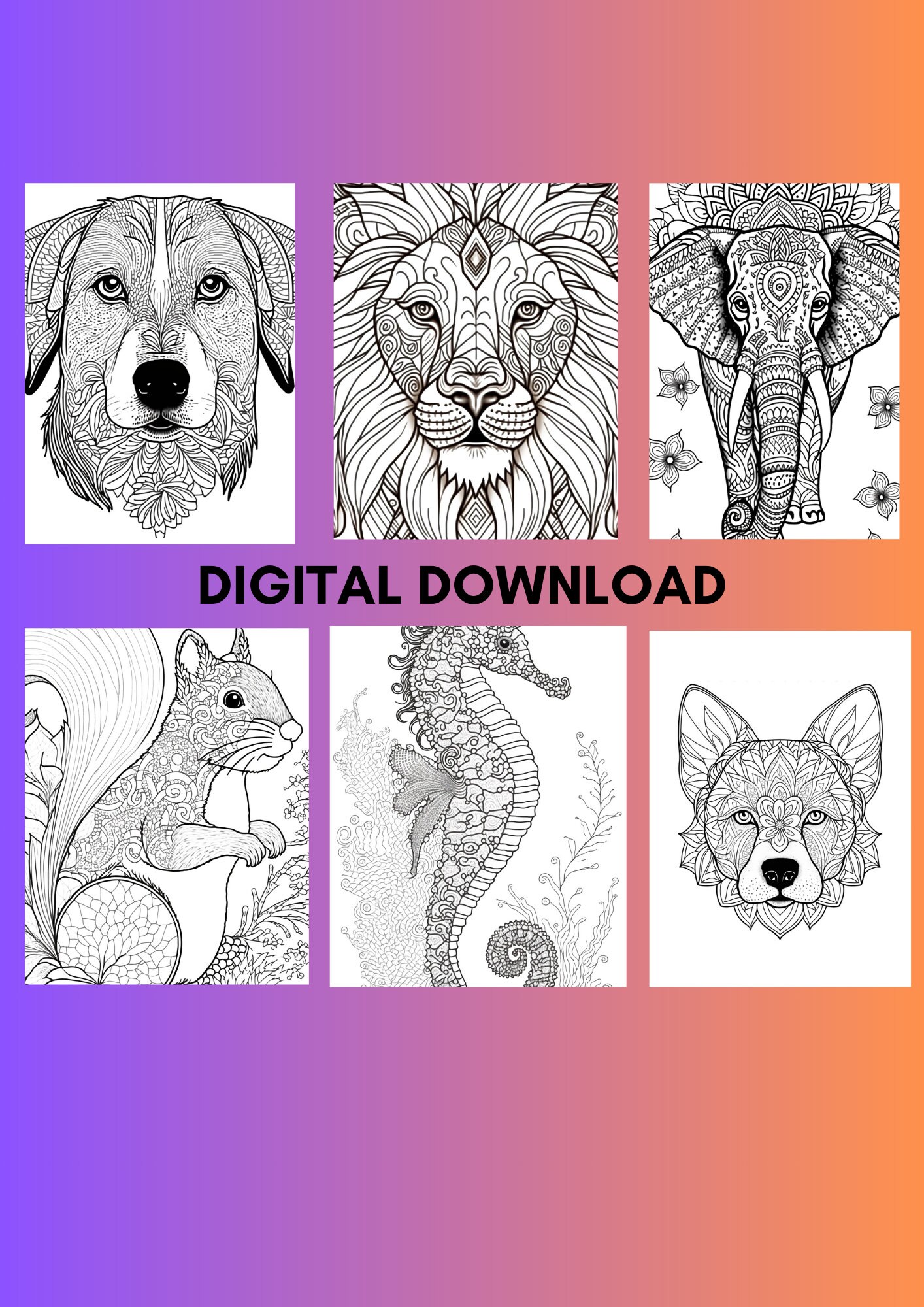Animal Mindful Coloring Pages Printable Relaxing Art for All Ages