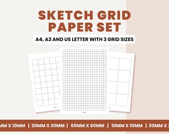Printable Graph Paper Bundle | Grid Paper for Drawing + Sketching | 3 Grid Sizes | A4 A3 US Letter | Instant Download PDF