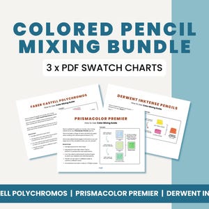 Pacchetto di campioni di matite colorate: formule di miscelazione dei colori Faber Castell Polychromos, Derwent Inktense, Prismacolor (3 download PDF)