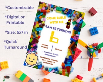 Building Blocks invitation Birthday Party Come Build with Me