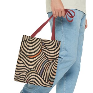 Mod Abstract Pattern Stylish Tote Bag, Custom Printed Shoulder Bag, Fashionable Tote with Multiple Handle Colors, Spacious and Durable image 6