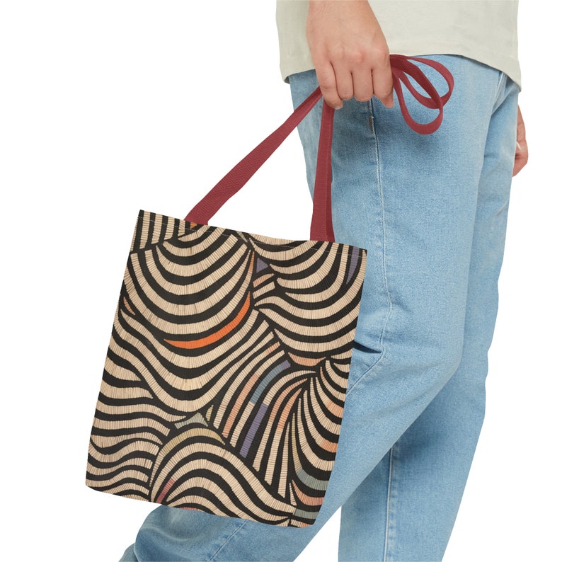 Mod Abstract Pattern Stylish Tote Bag, Custom Printed Shoulder Bag, Fashionable Tote with Multiple Handle Colors, Spacious and Durable image 6