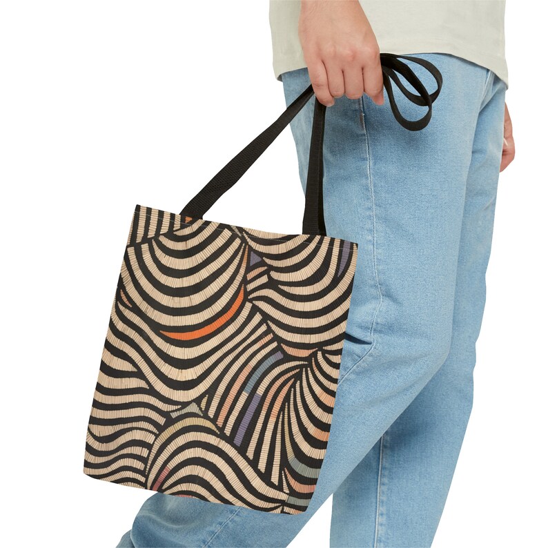 Mod Abstract Pattern Stylish Tote Bag, Custom Printed Shoulder Bag, Fashionable Tote with Multiple Handle Colors, Spacious and Durable image 2