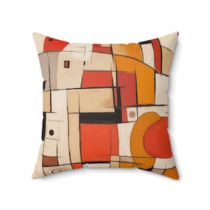Art in the Abstract vierkant kussen, Mid Mod Art decoratief kussen, polyester hoes, dubbelzijdige print, ritssluiting, thuisaccent