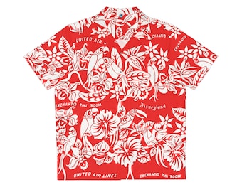 Walt Disney's Enchanted Tiki Room United Airlines 1960s Men's Hawaiian Shirt RED/WHITE