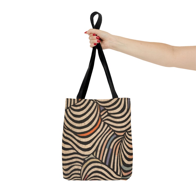 Mod Abstract Pattern Stylish Tote Bag, Custom Printed Shoulder Bag, Fashionable Tote with Multiple Handle Colors, Spacious and Durable image 1