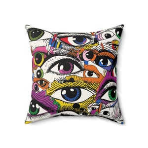 Mod Eyes Square Pillow, Eye Catching Decor, Cool Throw Pillow, Statement Piece, Indoor Pillow