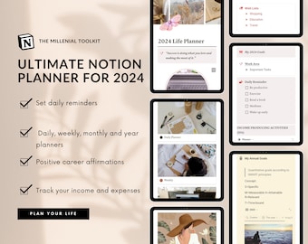 2024 Notion Life Planner Template, All In One Notion Dashboard, Aesthetic Notion Template, Minimal Personal Planner, Affirmations for succes