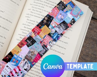 May include: A colorful bookmark featuring a collage of book covers. The bookmark is made of paper and has a rectangular shape. The book covers are all different colors and feature a variety of genres, including romance, mystery, and thriller. The bookmark is a great way to keep your place in your favorite book.