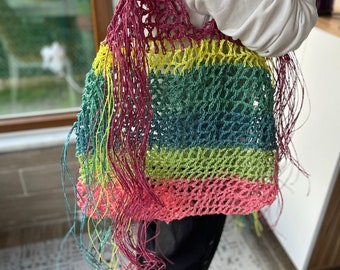 Mesh Beach Shoulder Bag Sand Straw Beach Bag Raffia Net Bag Foldable Holiday Lightweight Paper Rope Bag Slouchy Summer Tote Bag