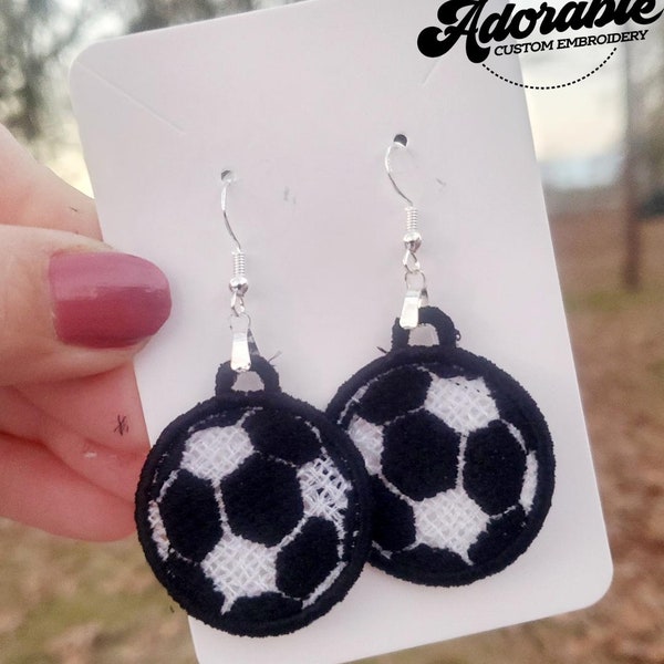 FSL Soccer Ball Earrings-Digital Design-Machine Embroidery