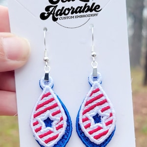 FSL Patriotic Layer Earrings - Machine Embroidery - Digital Design - Freestanding Lace
