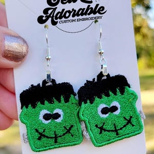 FSL Frankenstein Earrings - Machine Embroidery - Digital Design - Freestanding Lace