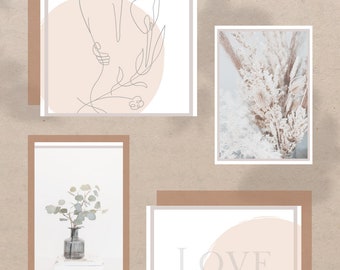 Wandbilder-Set 5 Designs, Beige Aesthetic, Kunstdruck - digitaler Download / Druckdatei