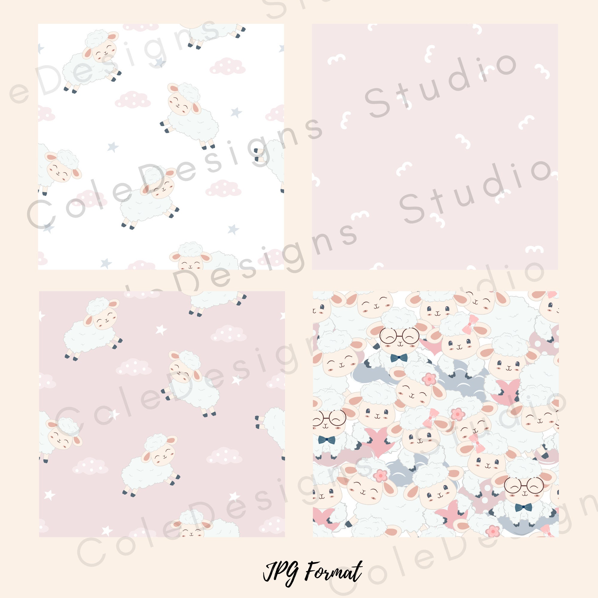 Kawaii Sleepy Lambs Digital Paper Textures DIY Pretty Seamless Patterns ...