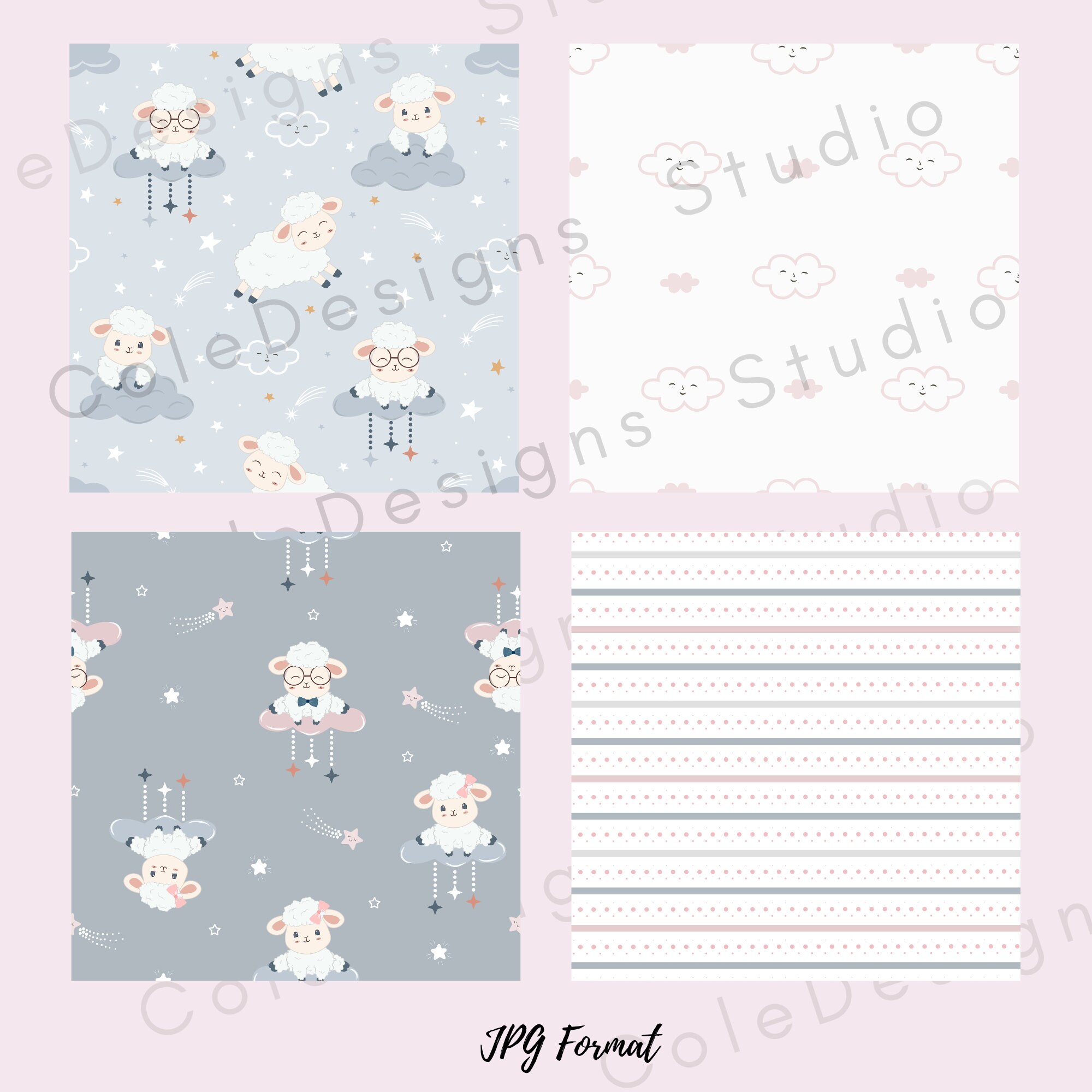 Kawaii Sleepy Lambs Digital Paper Textures DIY Pretty Seamless Patterns ...