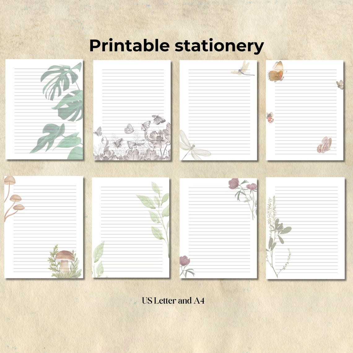 Vintage Botanical Writing Paper, Floral Stationery Bundle (digital ...