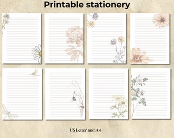 Carta da lettere botanica vintage, set di cancelleria floreale (download digitale)