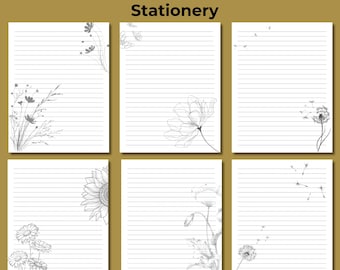 Floral gefüttertes Schreibpapier - Frühlingsblume schwarz und weiß Briefpapier (Digitaler Download, 21 Designs)